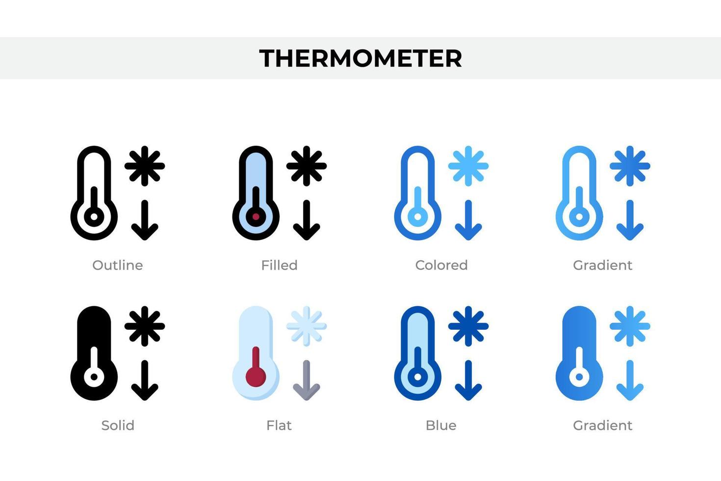 Thermometersymbole in verschiedenen Stilen. Thermometer-Symbole gesetzt. Urlaubssymbol. verschiedene stilikonen eingestellt. Vektor-Illustration vektor