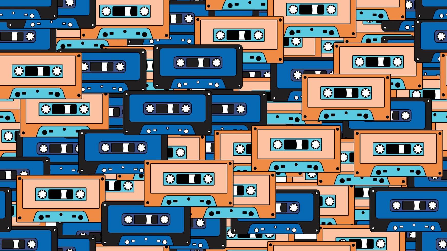 sömlös mönster ändlös med musik audio kassetter gammal retro årgång hipster från 70-talet, 80-tal, 90s isolerat på vit bakgrund. vektor illustration