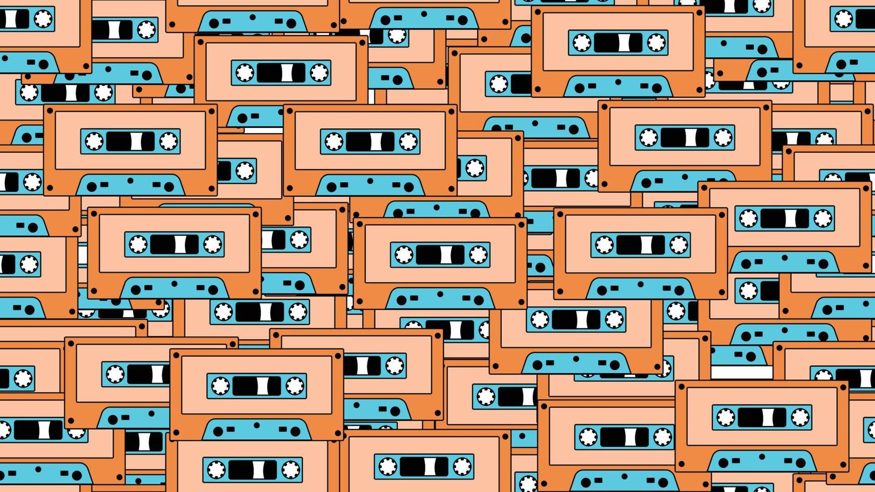 sömlös mönster ändlös med musik audio kassetter gammal retro årgång hipster från 70-talet, 80-tal, 90s isolerat på vit bakgrund. vektor illustration