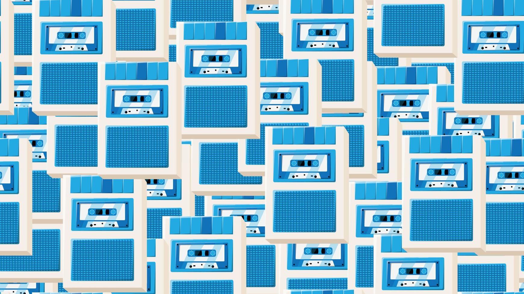 sömlös mönster ändlös med musik audio kassett gammal retro röst inspelare årgång hipster från 70-talet, 80-tal, 90s isolerat på vit bakgrund. vektor illustration