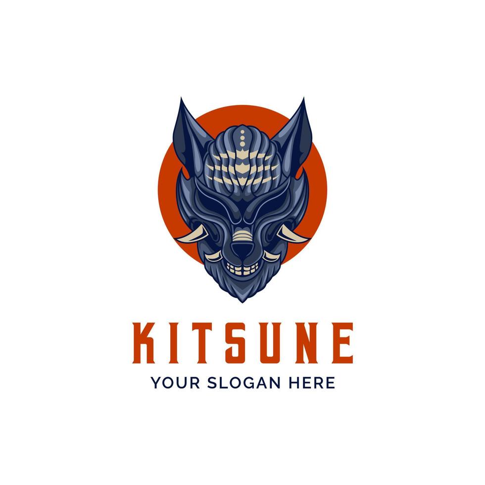 japan kitsune Varg huvud mask räv logotyp vektor illustration
