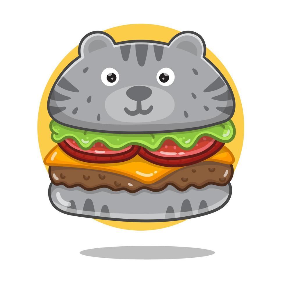 vektor katt ost burger tecknad serie illustration. platt tecknad serie stil