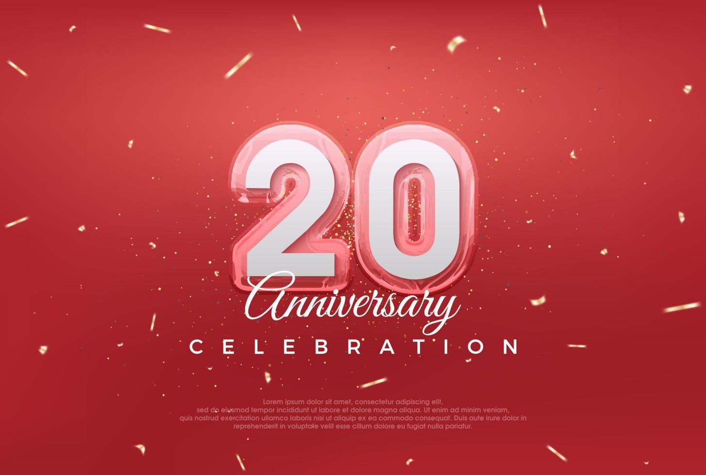 modernes Design für die Feier zum 20-jährigen Jubiläum. mit goldener Farbe auf rotem Hintergrund. vektor