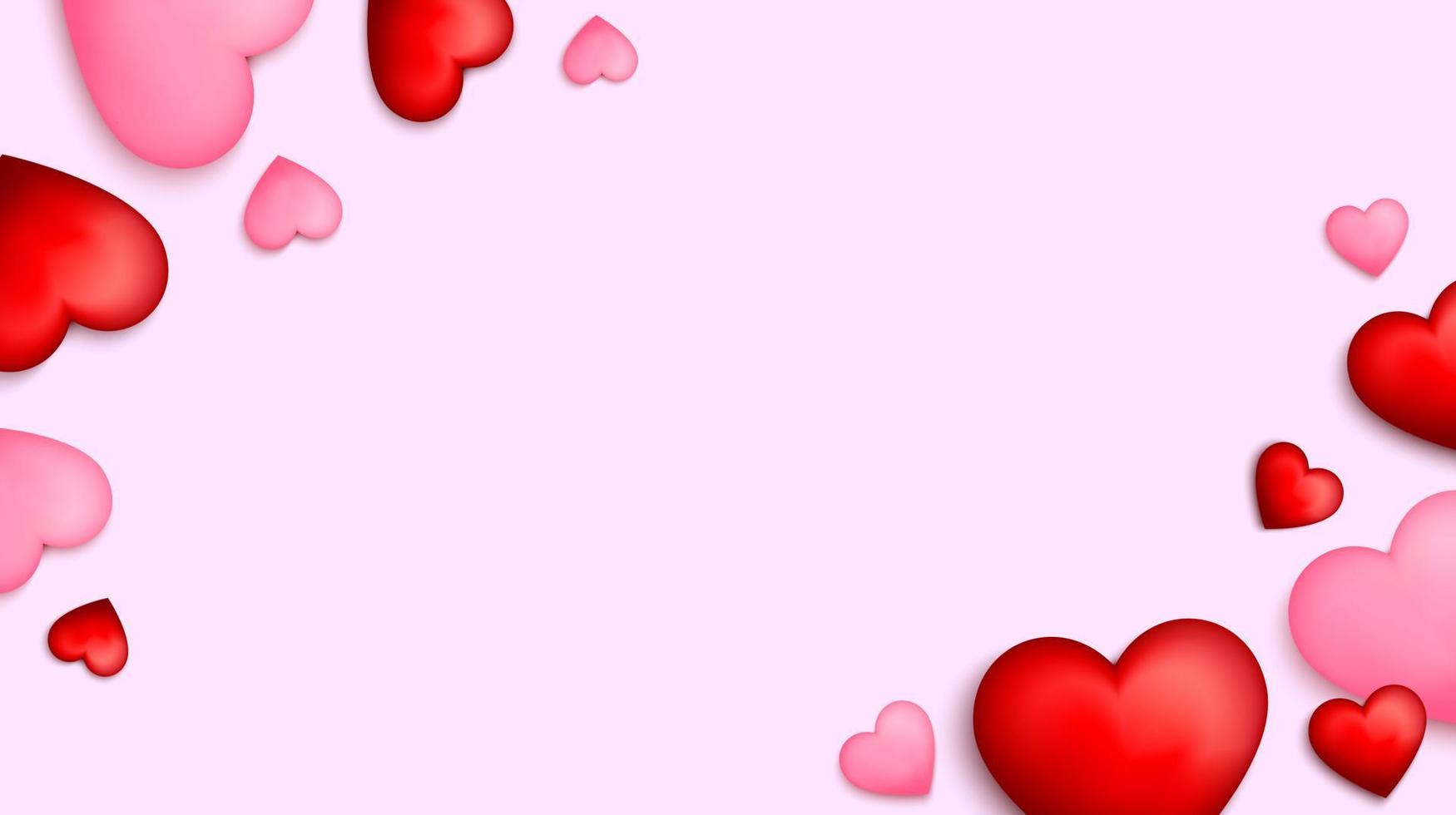 3d röd och rosa hjärta isolerat på rosa bakgrund. söt bakgrund för alla hjärtans dag, mors dag, födelsedag, bröllop design. vektor illustration