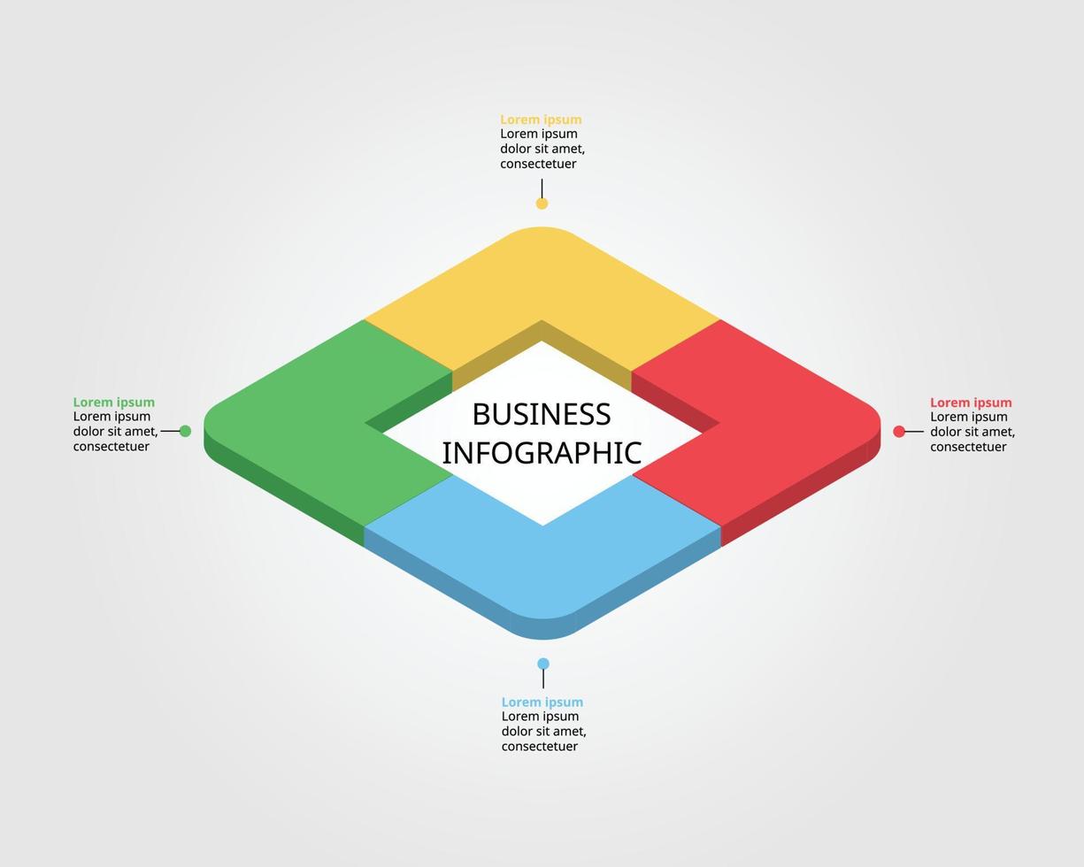 quadratische Diagrammvorlage für Infografik zur Präsentation für 4 Elemente vektor