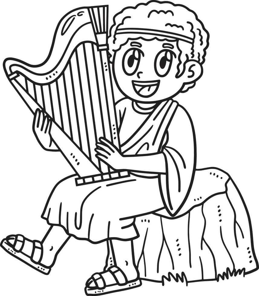 christian david, der die harfe spielt, isolierte färbung vektor