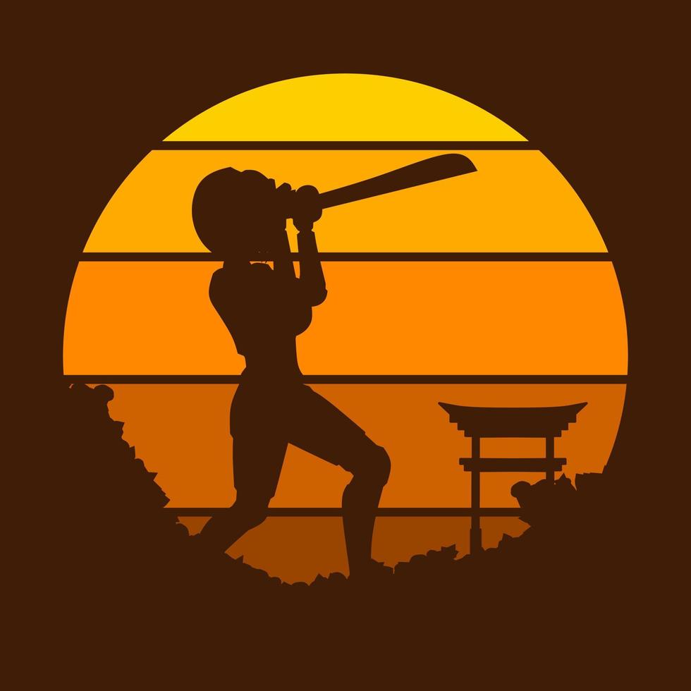 samuraj japan svärd riddare vektor logotyp färgrik design på solnedgång. isolerat bakgrund för t-shirt, affisch, Kläder, varor, kläder, bricka design.