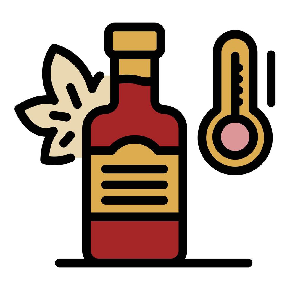 flaska av vin och termometer ikon Färg översikt vektor