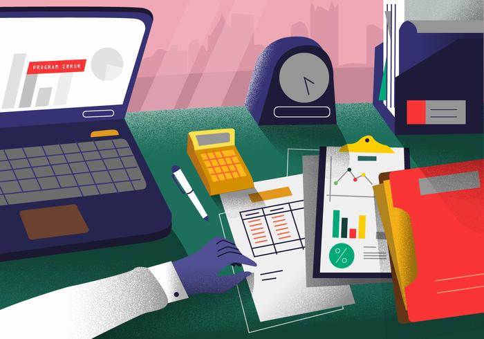 Bokföring Office Desk Vector Illustration