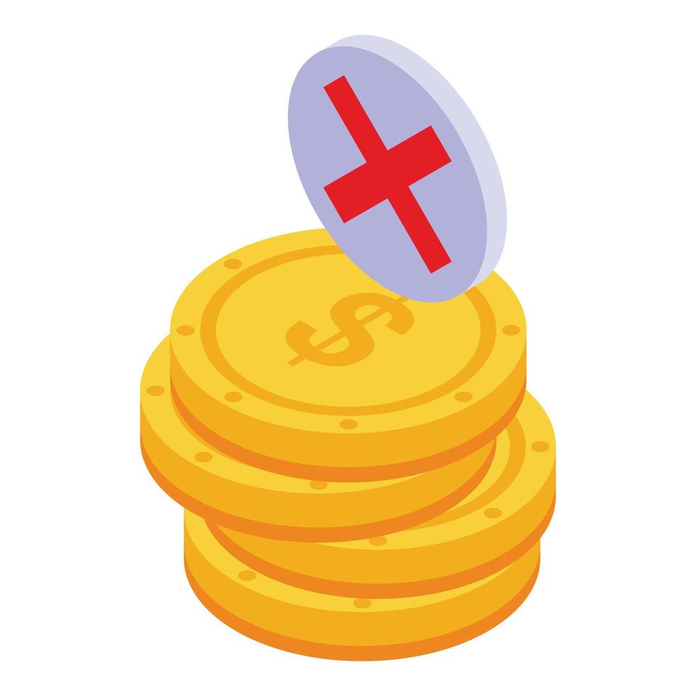 mynt betalning annullering ikon, isometrisk stil vektor