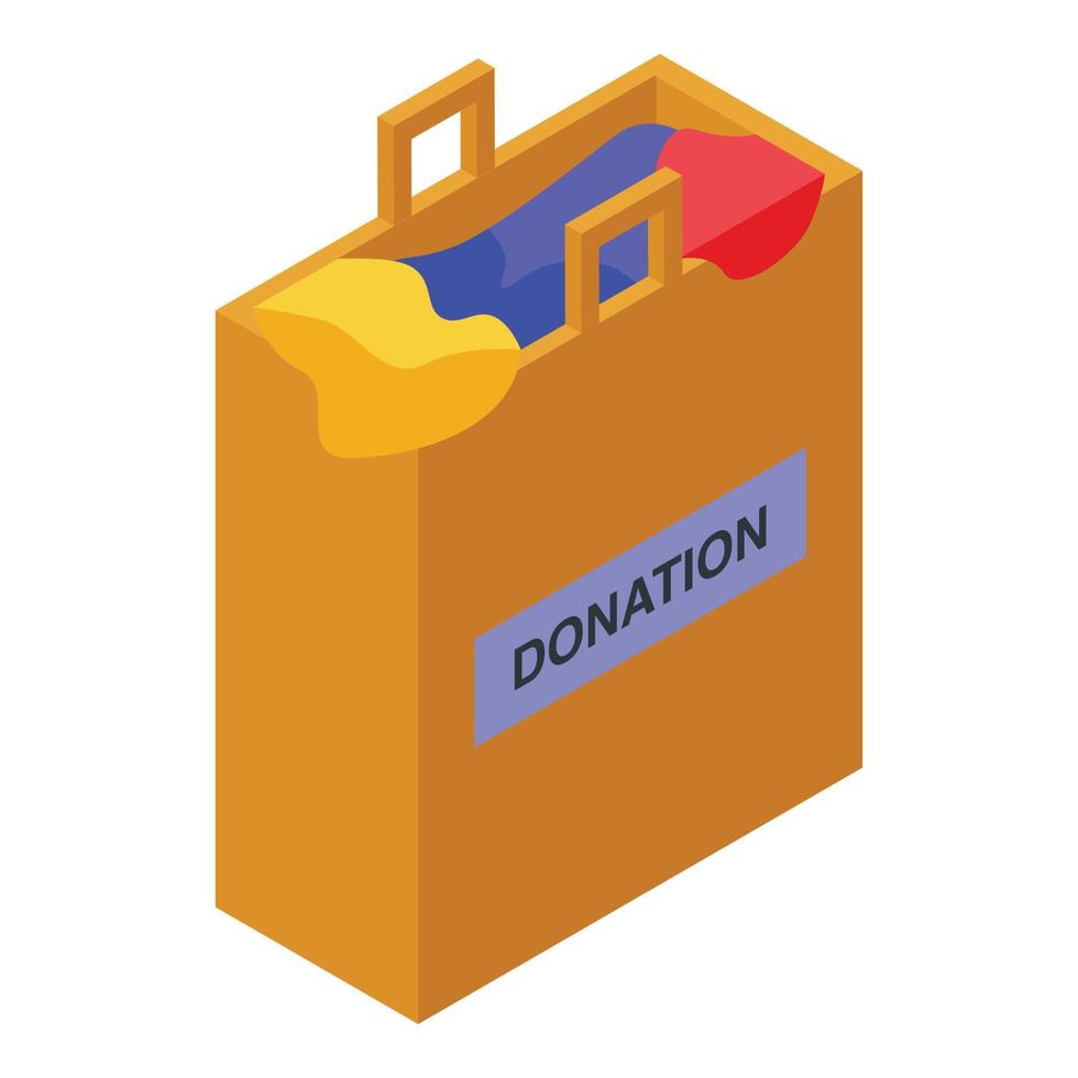 kläder väska donation ikon, isometrisk stil vektor