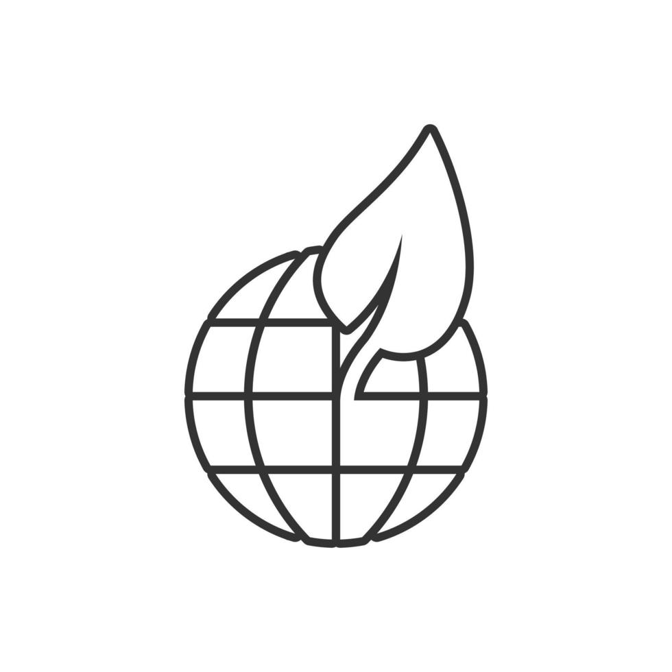 planet och blad ikon i platt stil. värld och eco vektor illustration på vit isolerat bakgrund. klot och organisk företag begrepp.