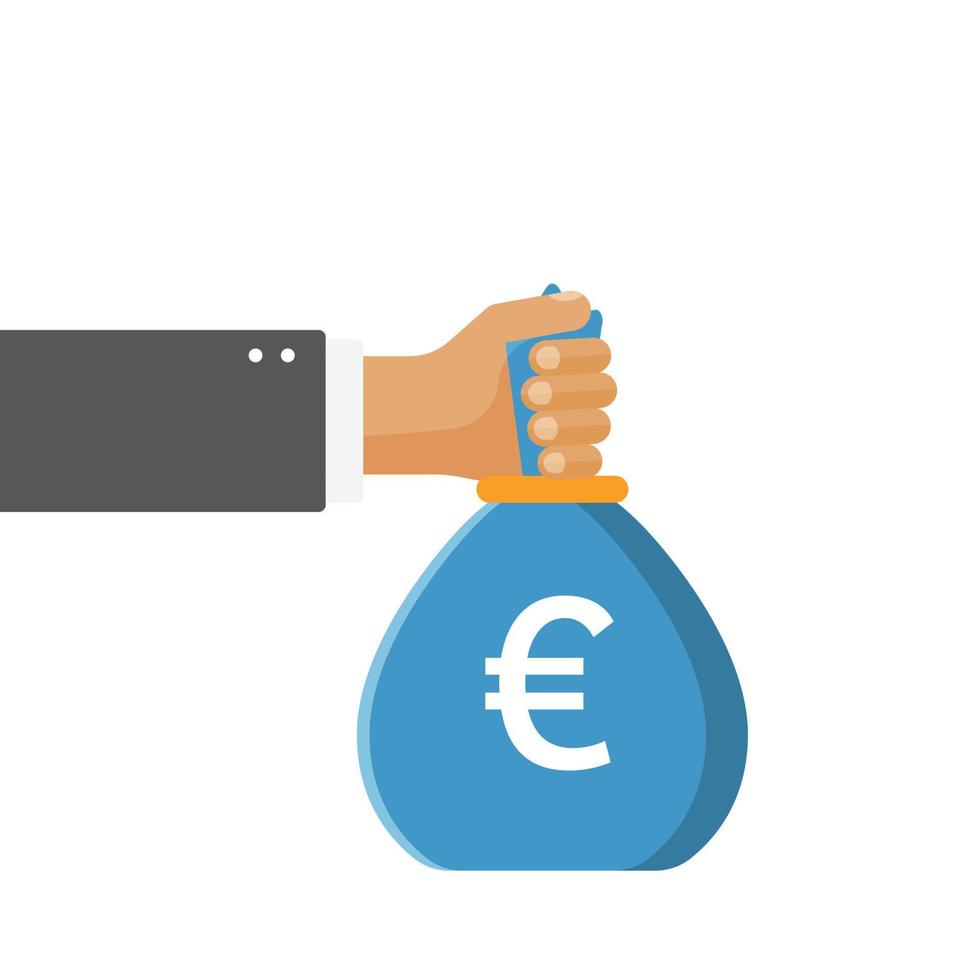 pengar väska i hand ikon i platt stil. moneybag vektor illustration på isolerat bakgrund. mynt säck tecken företag begrepp.