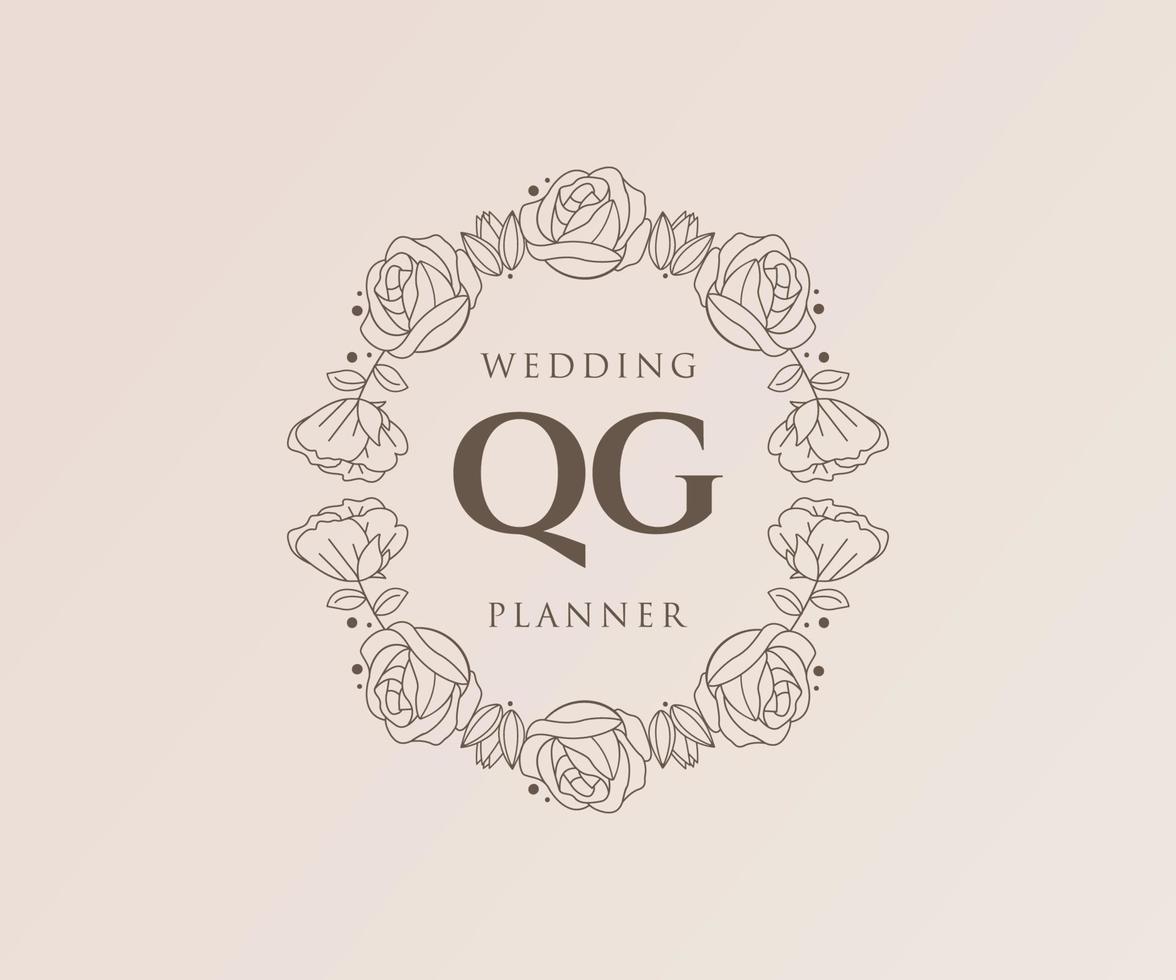 qg initialen brief hochzeitsmonogramm logos sammlung, handgezeichnete moderne minimalistische und florale vorlagen für einladungskarten, save the date, elegante identität für restaurant, boutique, café im vektor