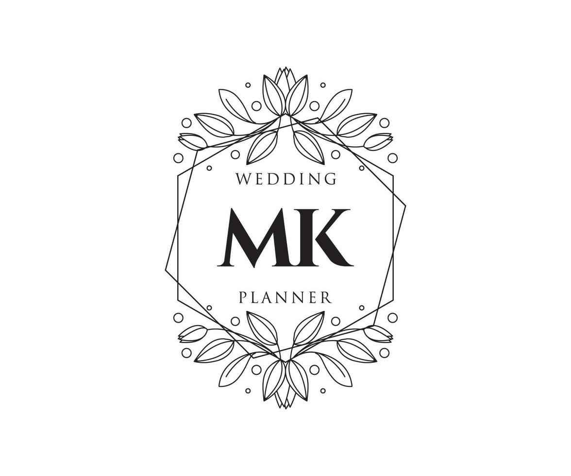 mk initialen brief hochzeitsmonogramm logos sammlung, handgezeichnete moderne minimalistische und florale vorlagen für einladungskarten, save the date, elegante identität für restaurant, boutique, café im vektor