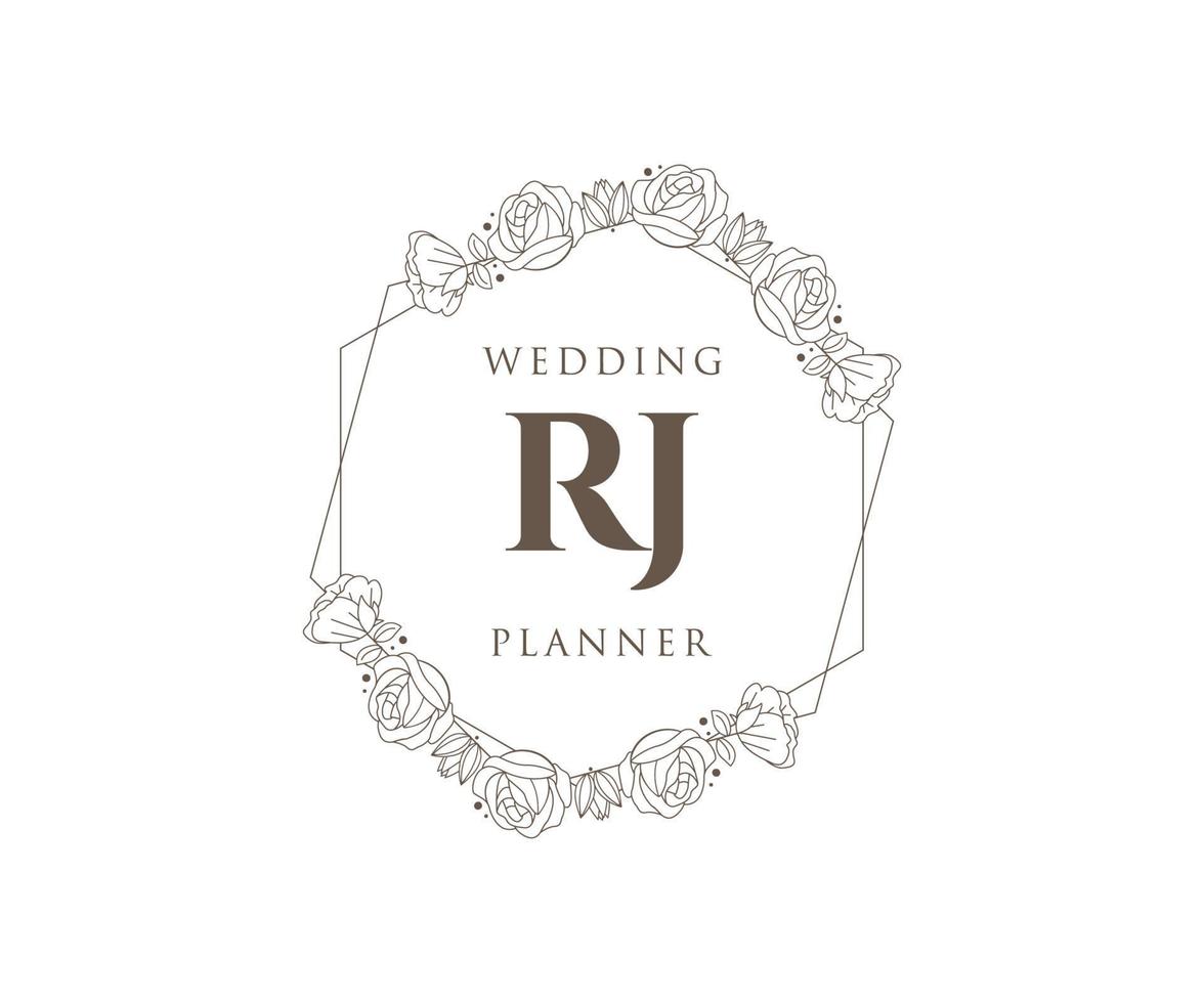 rj initialen brief hochzeitsmonogramm logos sammlung, handgezeichnete moderne minimalistische und florale vorlagen für einladungskarten, save the date, elegante identität für restaurant, boutique, café im vektor