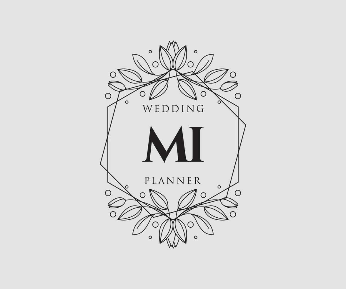 mi initialen brief hochzeitsmonogramm logos sammlung, handgezeichnete moderne minimalistische und florale vorlagen für einladungskarten, save the date, elegante identität für restaurant, boutique, café im vektor