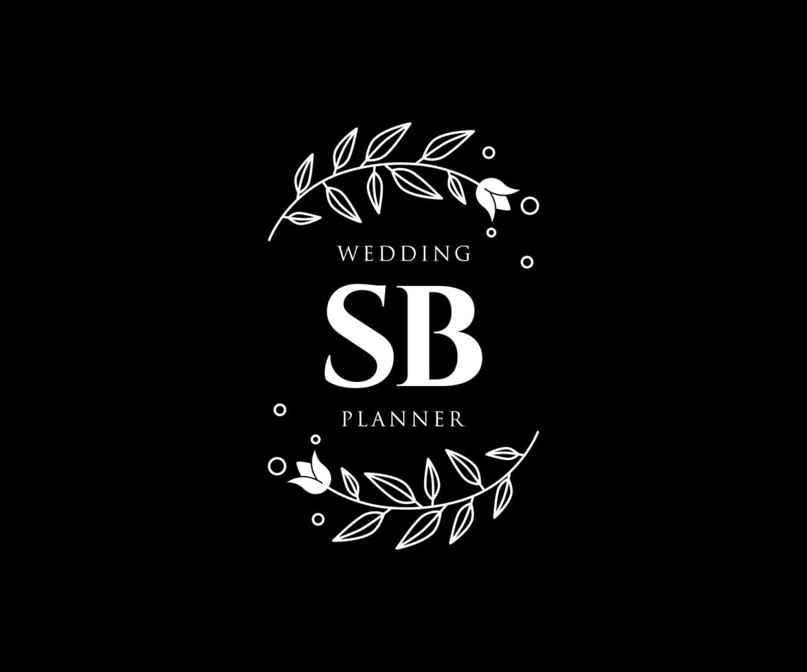 sb initialen brief hochzeitsmonogramm logos sammlung, handgezeichnete moderne minimalistische und florale vorlagen für einladungskarten, save the date, elegante identität für restaurant, boutique, café im vektor