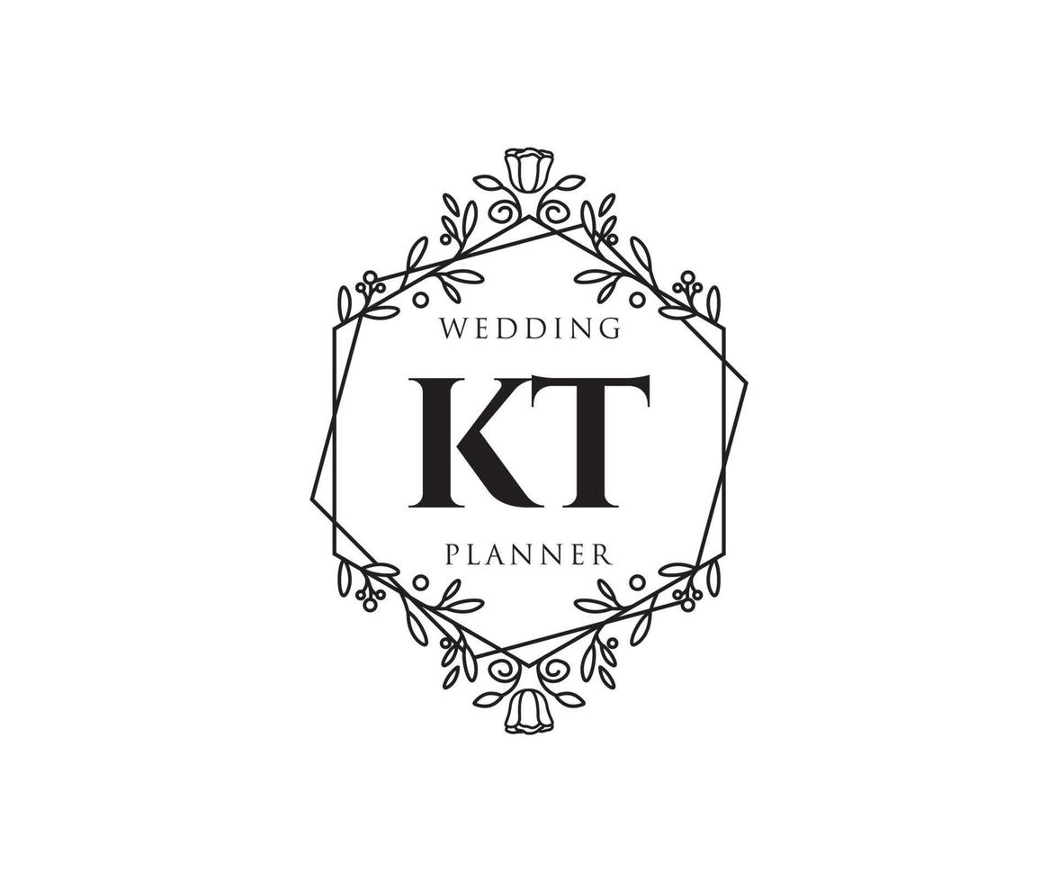 kt initialen brief hochzeitsmonogramm logos sammlung, handgezeichnete moderne minimalistische und florale vorlagen für einladungskarten, save the date, elegante identität für restaurant, boutique, café im vektor