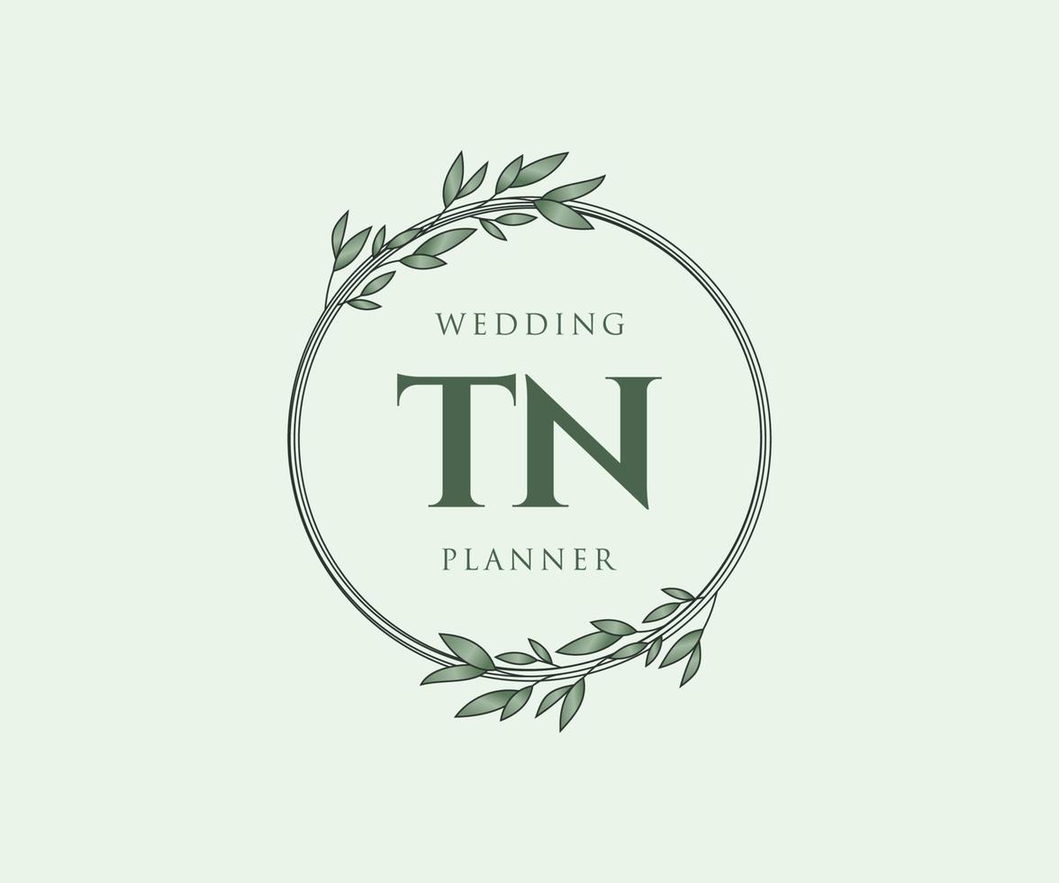 tn initialen brief hochzeitsmonogramm logos sammlung, handgezeichnete moderne minimalistische und florale vorlagen für einladungskarten, save the date, elegante identität für restaurant, boutique, café im vektor