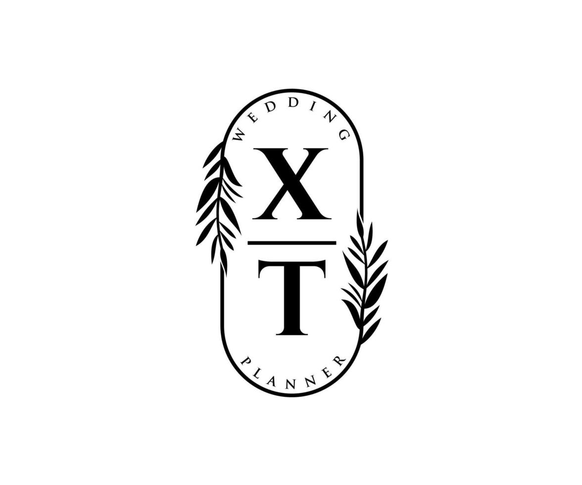 xt initialer brev bröllop monogram logotyper samling, hand dragen modern minimalistisk och blommig mallar för inbjudan kort, spara de datum, elegant identitet för restaurang, boutique, Kafé i vektor