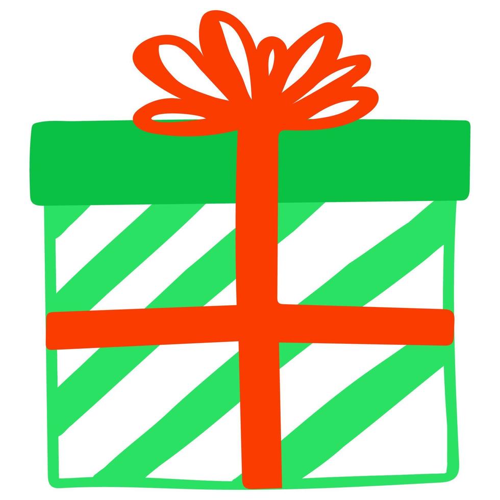 weihnachten und neujahr handgezeichnete geschenkbox mit rotem band, seitenansichtillustration, silhouette des feiertagsgeschenks, element für webdesign, planerdekoration, flacher aufkleber vektor
