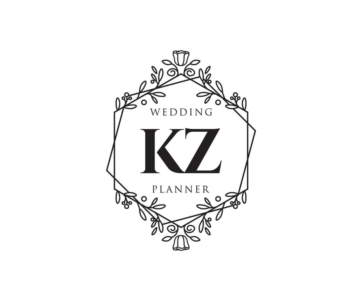 kz initialer brev bröllop monogram logotyper samling, hand dragen modern minimalistisk och blommig mallar för inbjudan kort, spara de datum, elegant identitet för restaurang, boutique, Kafé i vektor