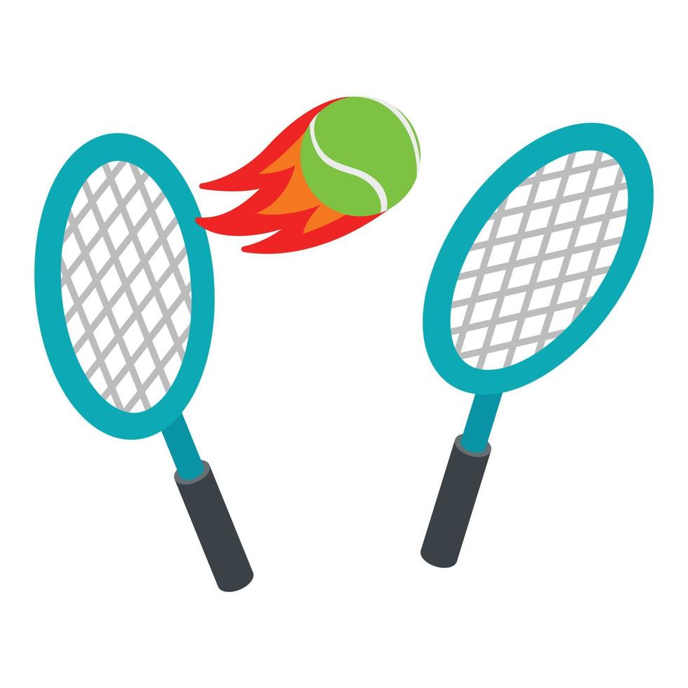 Isometrischer Vektor des Tennissymbolsymbols. Tennisschläger und fliegender Ball