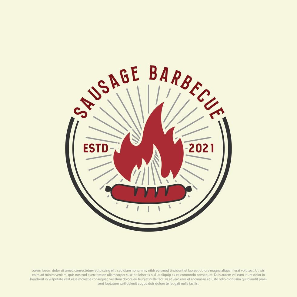 vintage steak wurst grill logo design illustration vektor