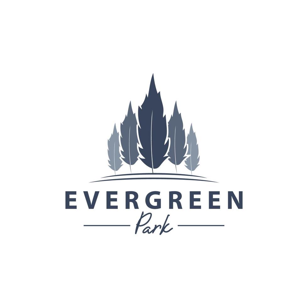 immergrüner Timberland-Park-Logo-Designvektor, grafische Illustrationen des Waldes im Freien vektor