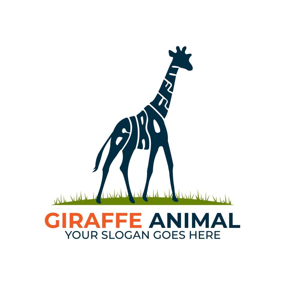 giraff vilda djur och växter djur- logotyp design vektor, ikon med varp text in i de form av en giraff illustration vektor