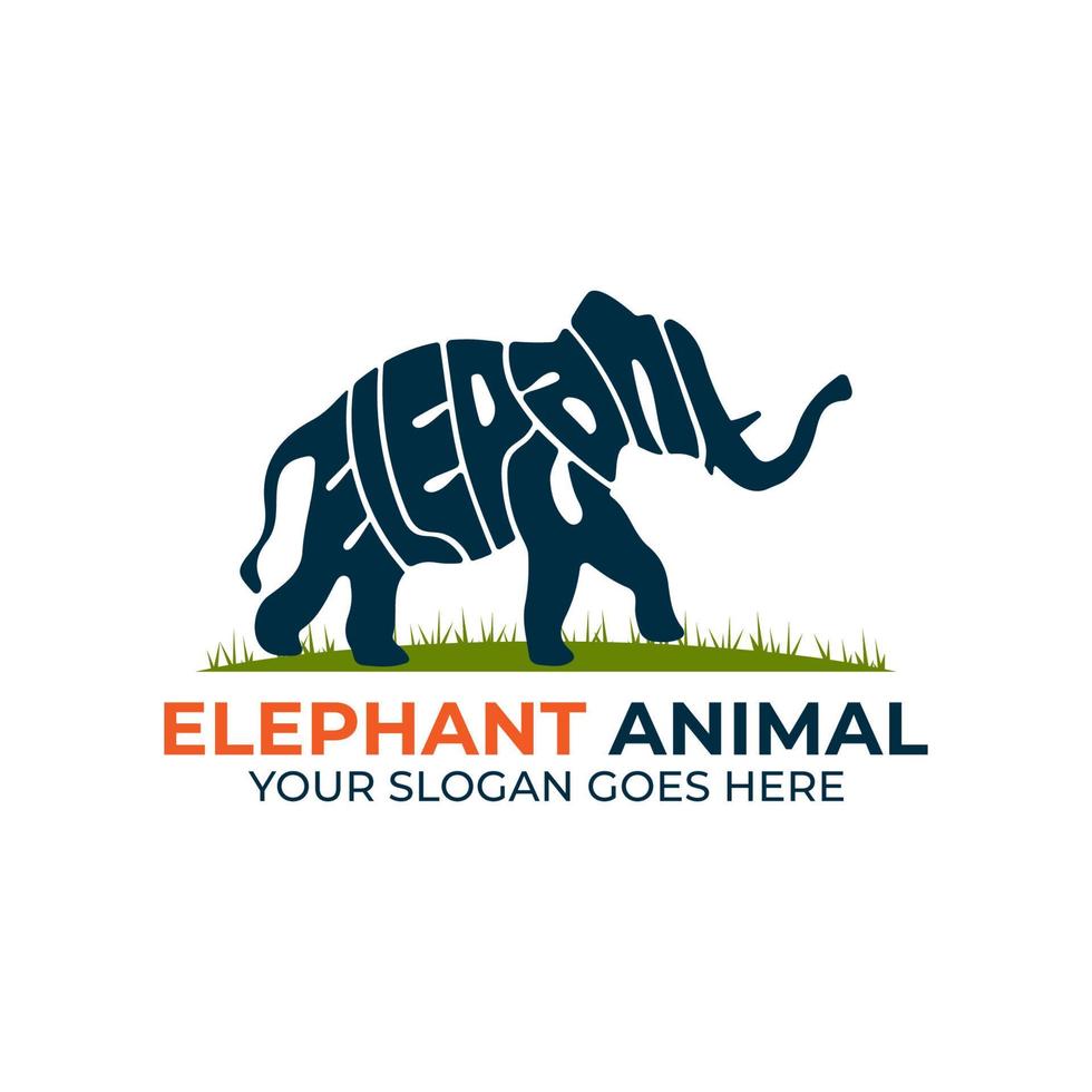 Elefant-Wildtier-Logo-Designvektor, Symbol mit Warp-Text in Form eines Elefantentiers vektor