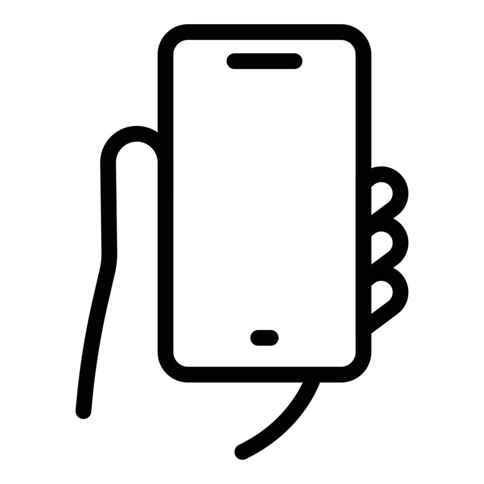 Hand, die Handy-Symbol-Umrissvektor hält. Smartphone berühren vektor