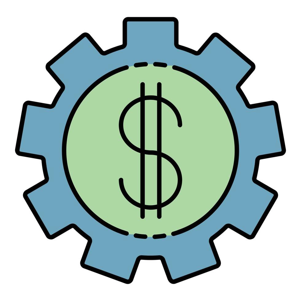 kugghjul pengar ikon Färg översikt vektor