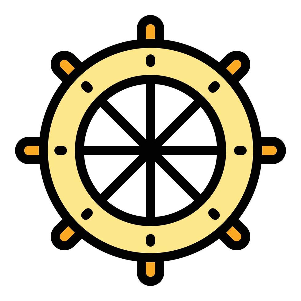 Yacht fartyg hjul ikon Färg översikt vektor