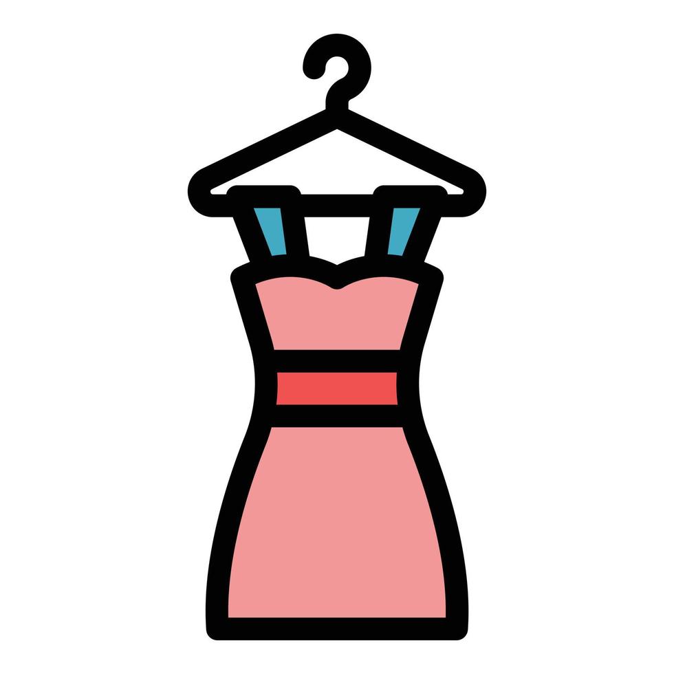 Kleid auf Kleiderbügel Symbol Farbe Umriss Vektor