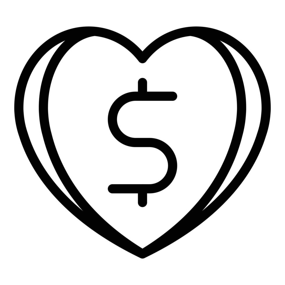 Dollar-Herz-Symbol Umrissvektor. Geld spenden vektor