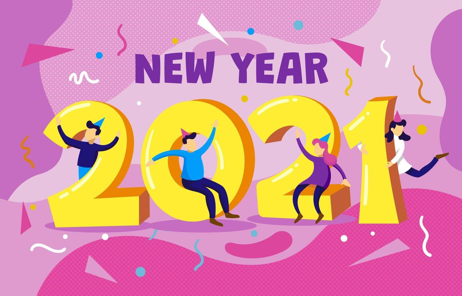 2021 mit Menschen, die Neujahr feiern vektor