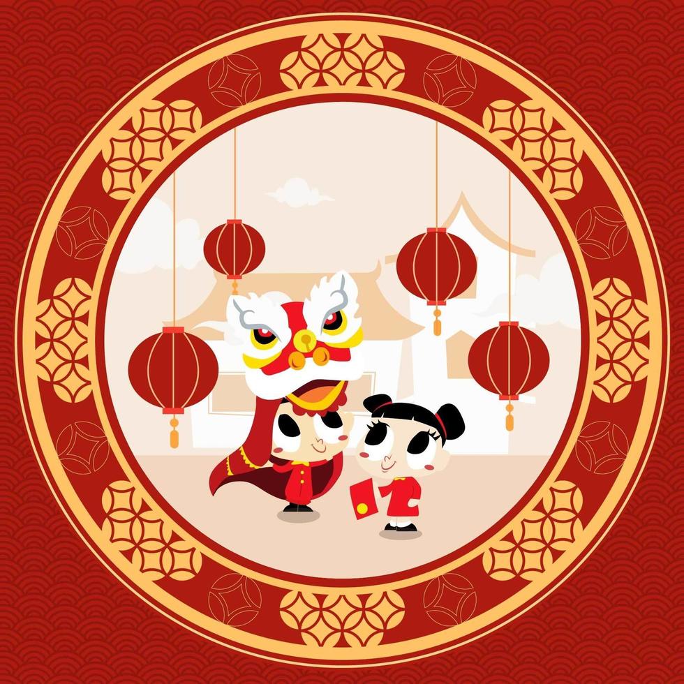 Zwei Kinder feiern das chinesische Neujahr vektor
