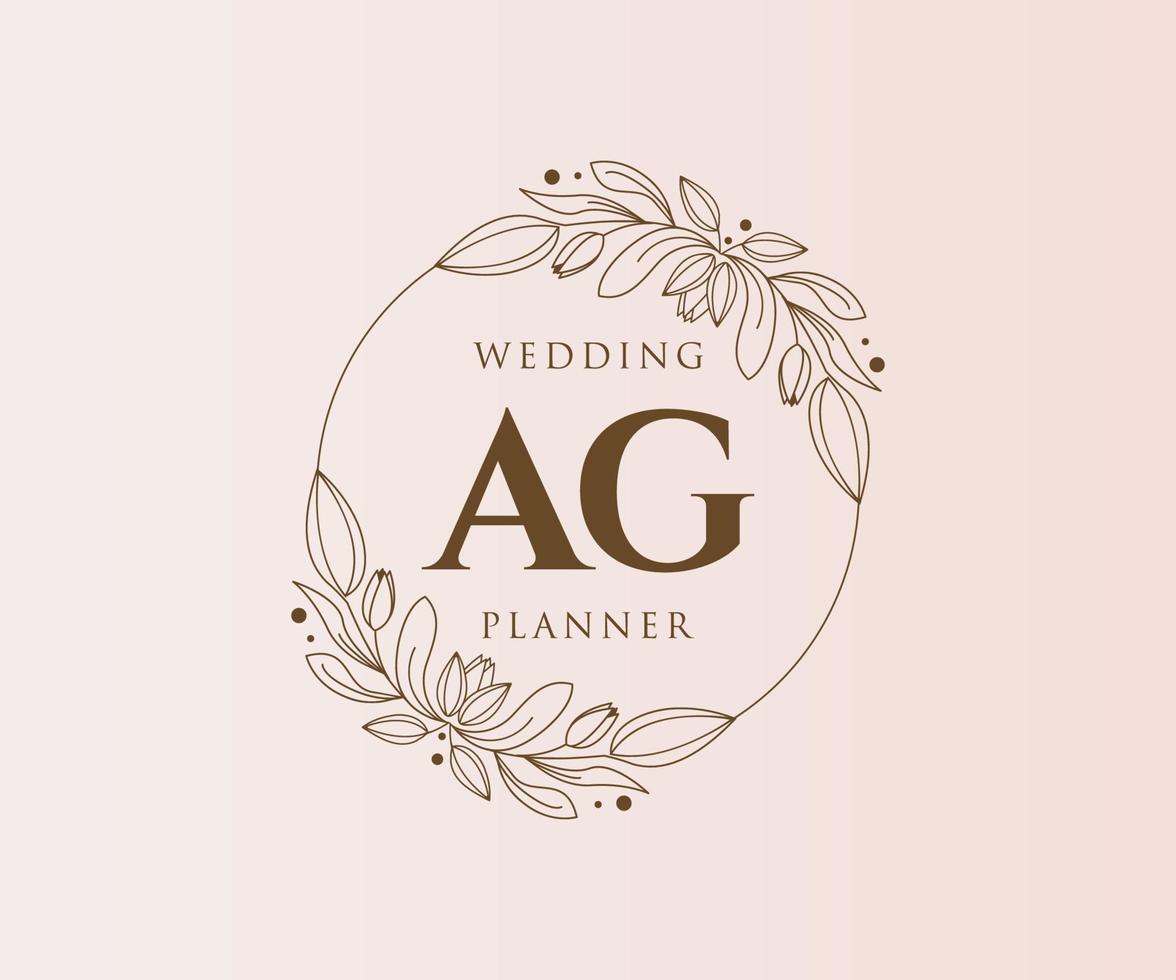 ag initialen brief hochzeitsmonogramm logos sammlung, handgezeichnete moderne minimalistische und florale vorlagen für einladungskarten, save the date, elegante identität für restaurant, boutique, café im vektor