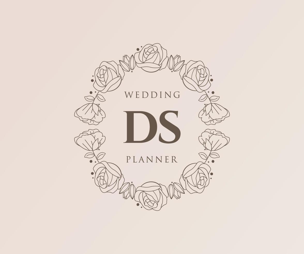 ds initialen brief hochzeitsmonogramm logos sammlung, handgezeichnete moderne minimalistische und florale vorlagen für einladungskarten, save the date, elegante identität für restaurant, boutique, café im vektor