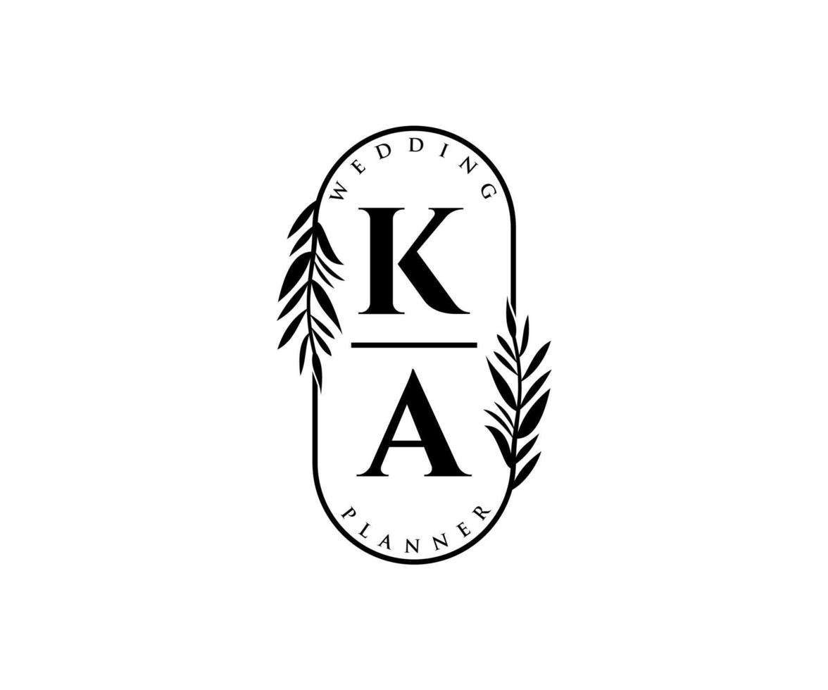 ka initialen brief hochzeitsmonogramm logos sammlung, handgezeichnete moderne minimalistische und florale vorlagen für einladungskarten, save the date, elegante identität für restaurant, boutique, café im vektor