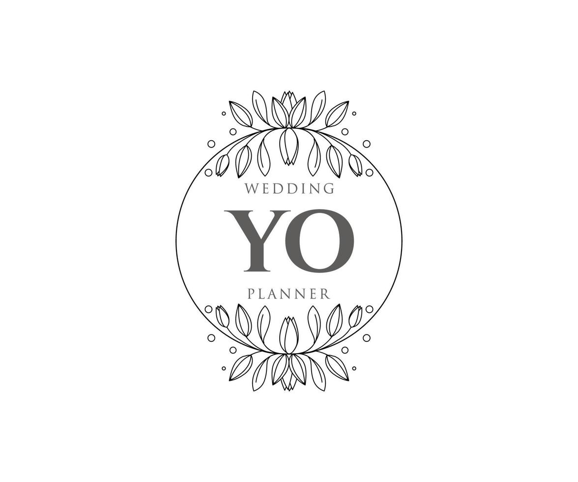 yo initialen brief hochzeitsmonogramm logos sammlung, handgezeichnete moderne minimalistische und florale vorlagen für einladungskarten, save the date, elegante identität für restaurant, boutique, café im vektor
