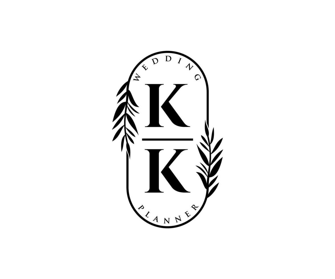 k k initialen brief hochzeit monogramm logos sammlung, handgezeichnete moderne minimalistische und florale vorlagen für einladungskarten, save the date, elegante identität für restaurant, boutique, café im vektor