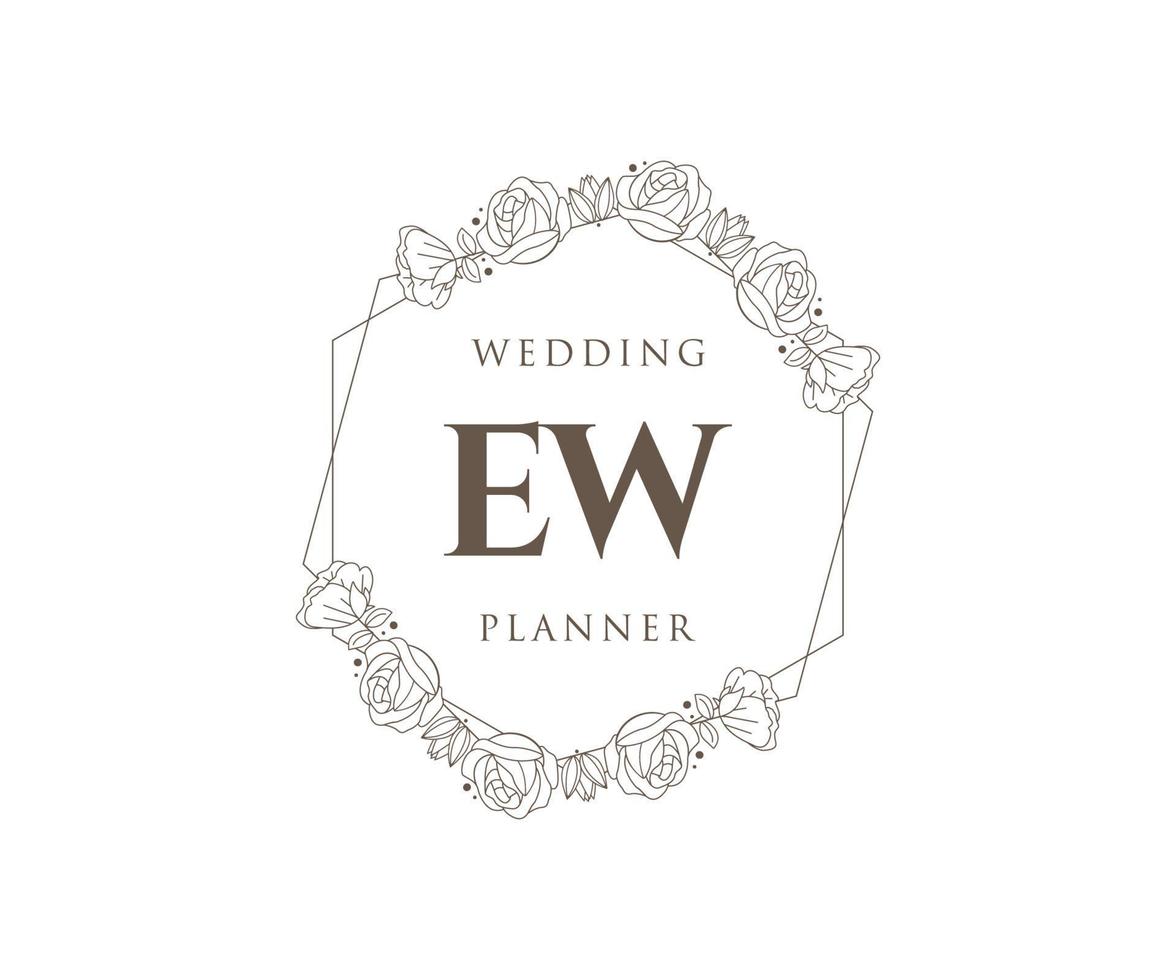 ew initials brief hochzeitsmonogramm logos sammlung, handgezeichnete moderne minimalistische und florale vorlagen für einladungskarten, save the date, elegante identität für restaurant, boutique, café im vektor