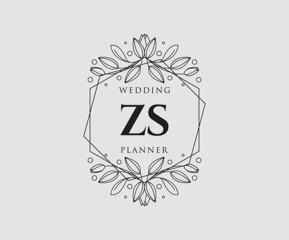 zs initialen brief hochzeitsmonogramm logos sammlung, handgezeichnete moderne minimalistische und florale vorlagen für einladungskarten, save the date, elegante identität für restaurant, boutique, café im vektor