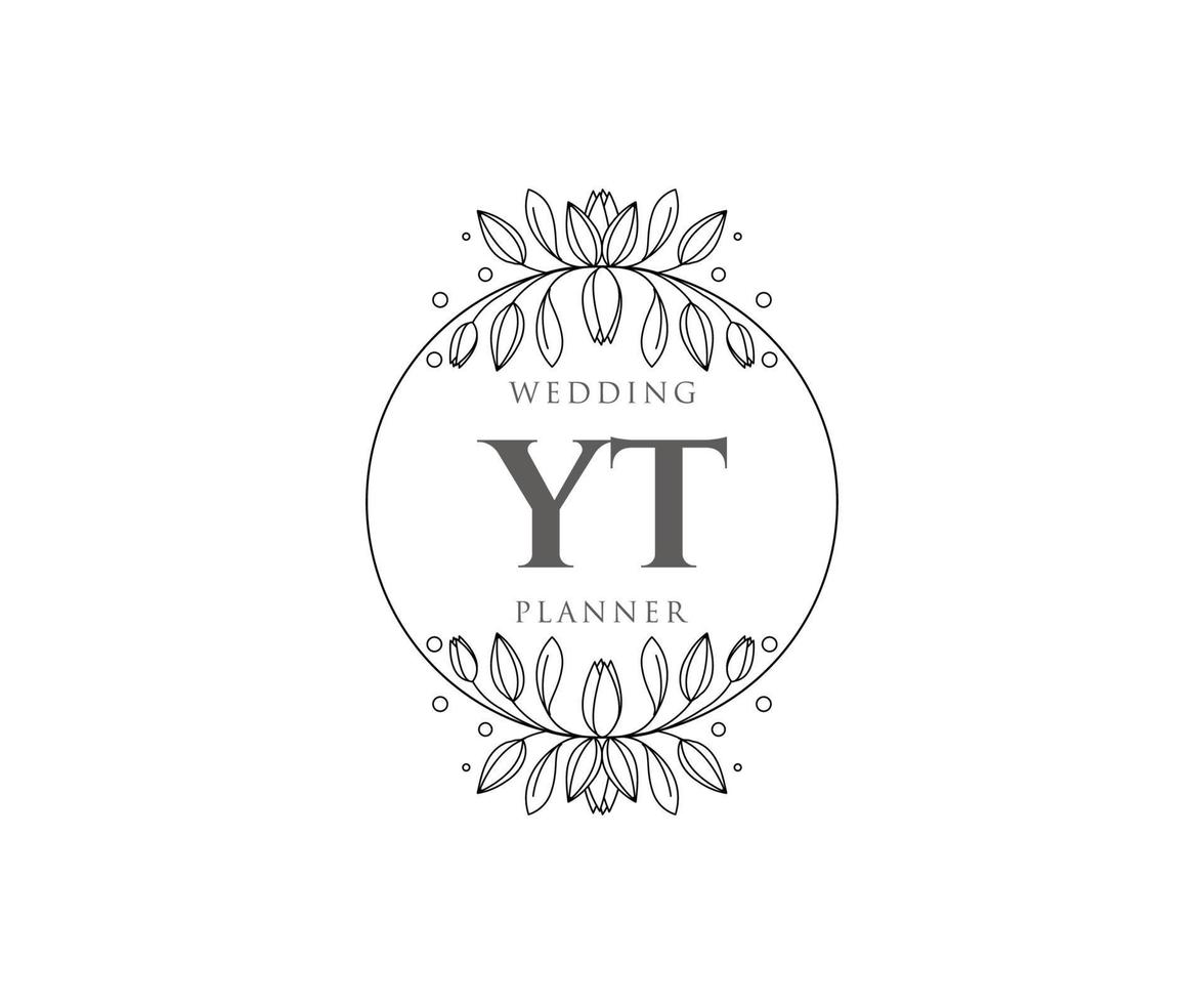 yt initials brief hochzeitsmonogramm logos sammlung, handgezeichnete moderne minimalistische und florale vorlagen für einladungskarten, save the date, elegante identität für restaurant, boutique, café im vektor