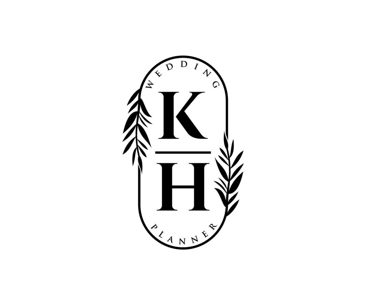 kh initials brief hochzeitsmonogramm logos sammlung, handgezeichnete moderne minimalistische und florale vorlagen für einladungskarten, save the date, elegante identität für restaurant, boutique, café im vektor