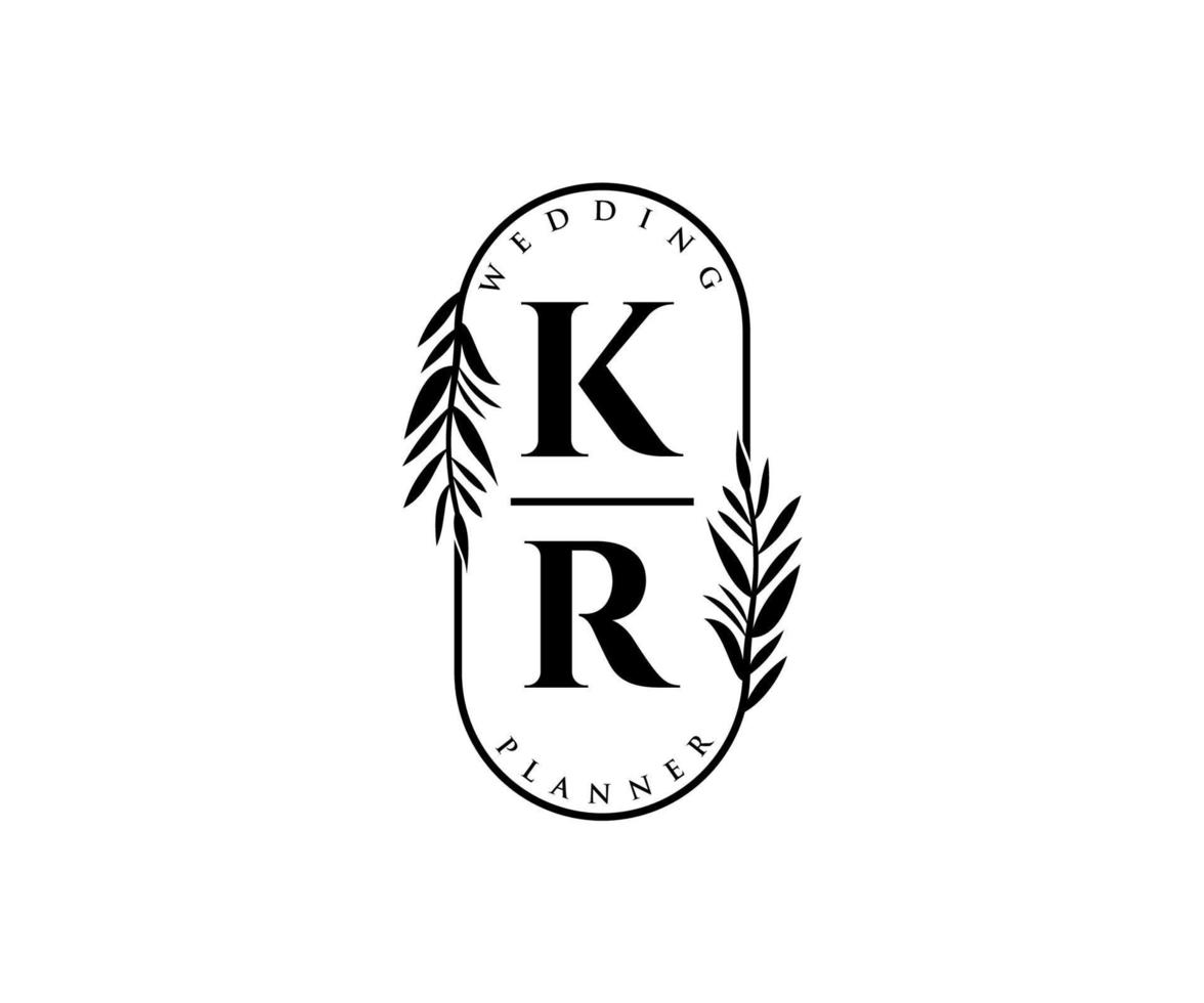 kr initialen brief hochzeitsmonogramm logos sammlung, handgezeichnete moderne minimalistische und florale vorlagen für einladungskarten, save the date, elegante identität für restaurant, boutique, café im vektor