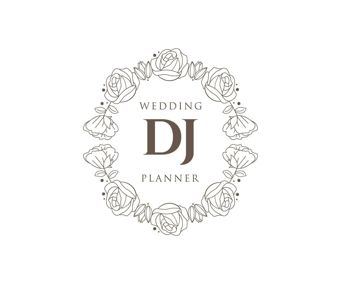 dj initialen brief hochzeitsmonogramm logos sammlung, handgezeichnete moderne minimalistische und florale vorlagen für einladungskarten, save the date, elegante identität für restaurant, boutique, café im vektor